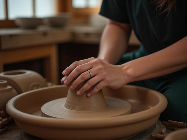熟練の陶芸家から陶器作りを学ぶ旅行者
